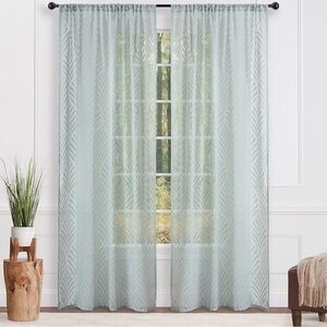 Chanasya Premium Leaf‎ Voile Sheer Curtains 2-Panel Light Filtering 52 x 84 Sage